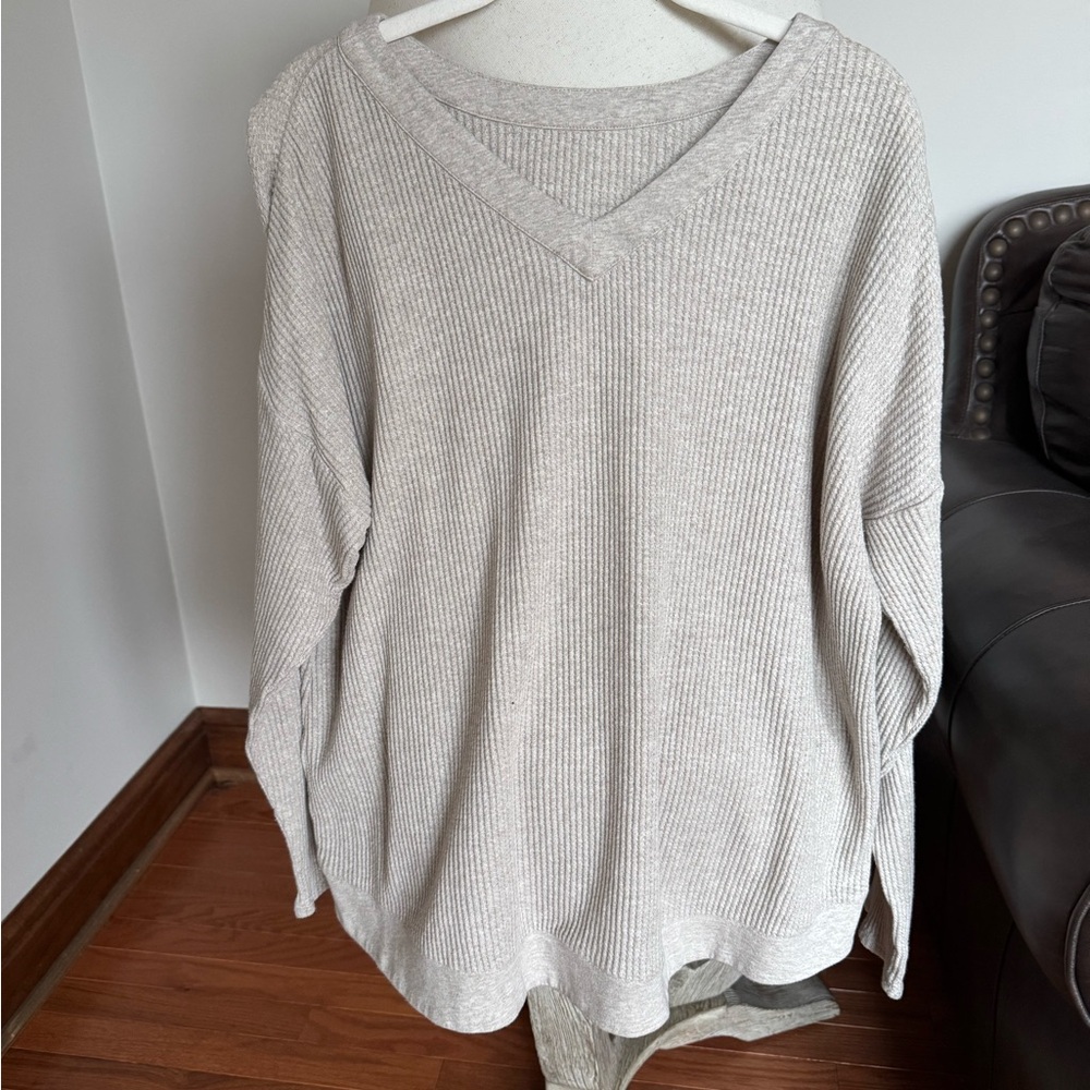 J. Jill V-Neck Ribbed Sweater - Light Gray